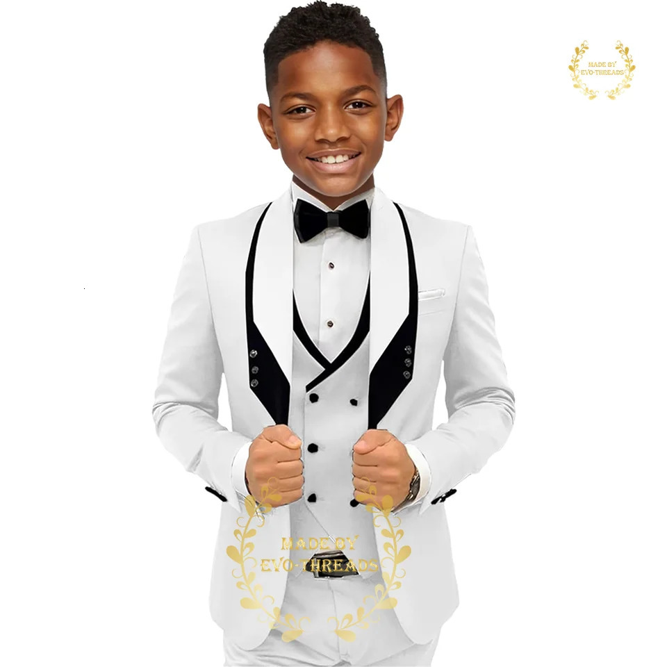 Boys 3-piece jacket set black edge pants shaver lapel Balze wedding cocktail graduation party custom tailcoat 250408