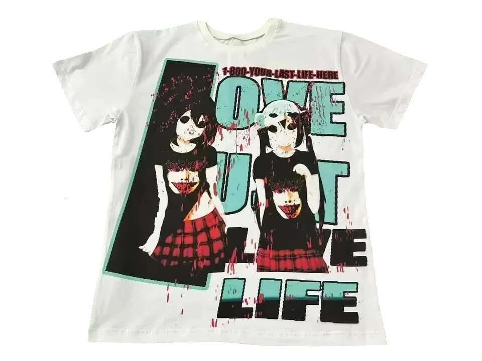 Haruku Retro Drolandmill Face Printed Gothic Style Pattern Children's Street Clothing Y2K Top Men's T-shirt