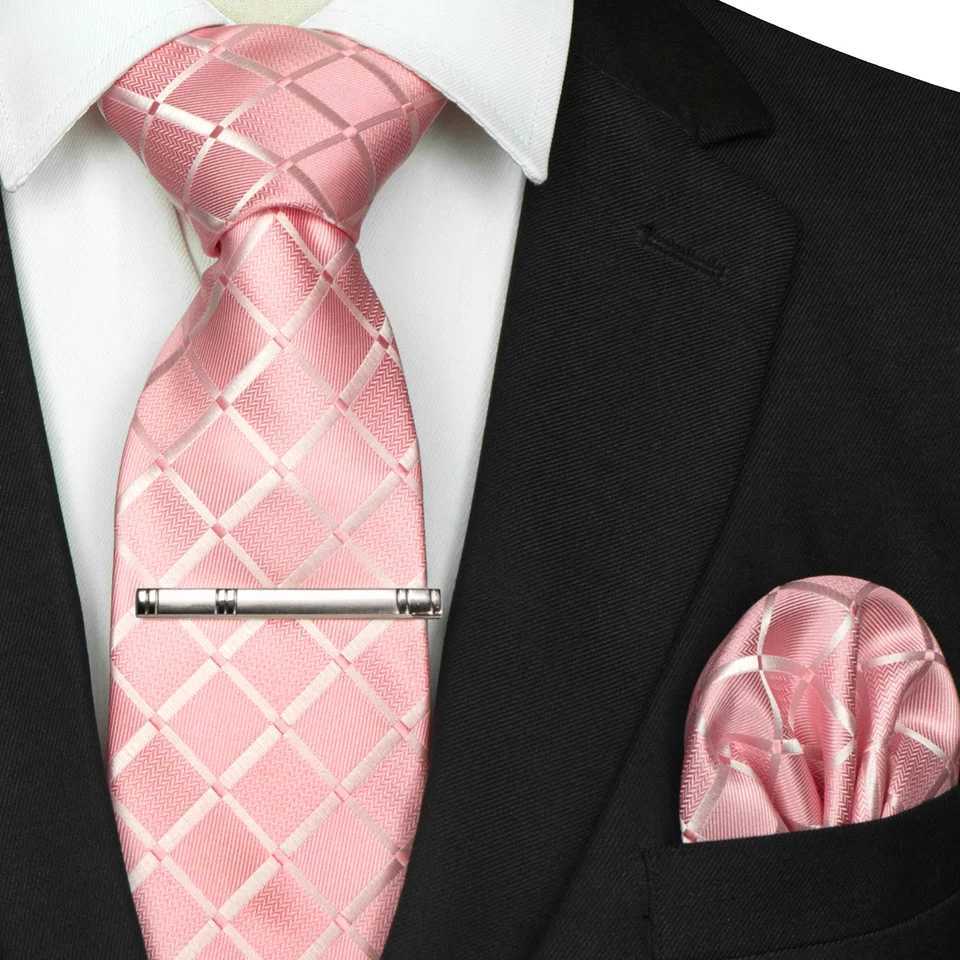 EASTEPIC 8 cm New Style Caramel Hue Classic Plaid Necktie for Men Pocket Square Metal Clip Hanky Set Business Party Wedding Gift X250407