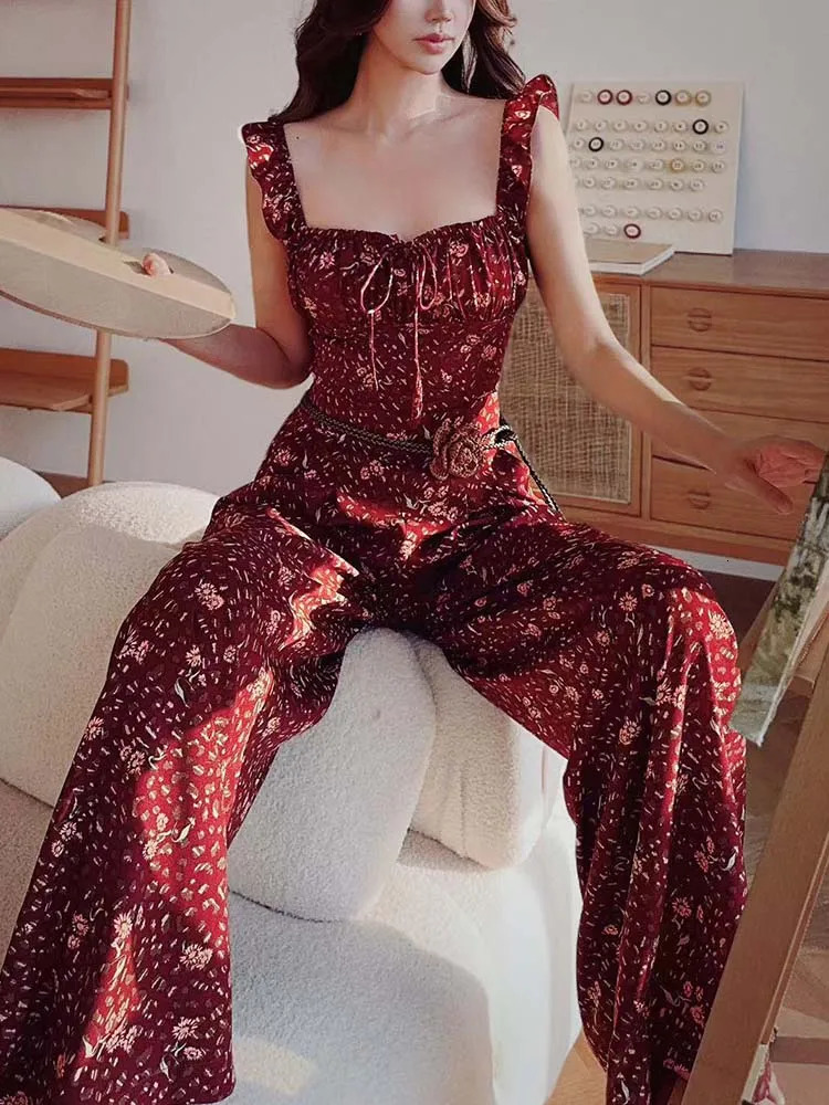 Spring Print Pants Draped Womens Casual Empire Leg Belt Floor Length Trouser Y2K DABUWAWA DM2ATR009 250407