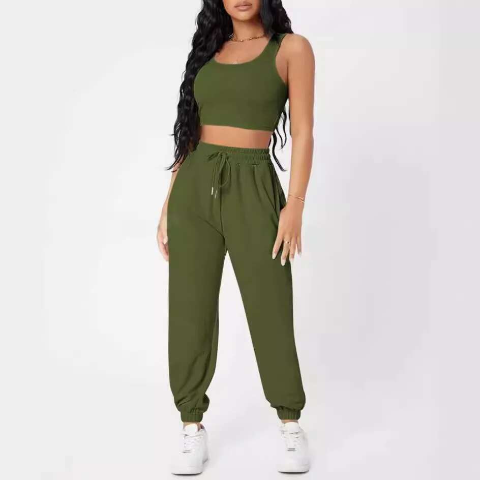 2025 New Spring And Autumn Plus Size Loose High Waist Vest Round Neck Elegant Casual Trousers Fashion Sports Fiess Set