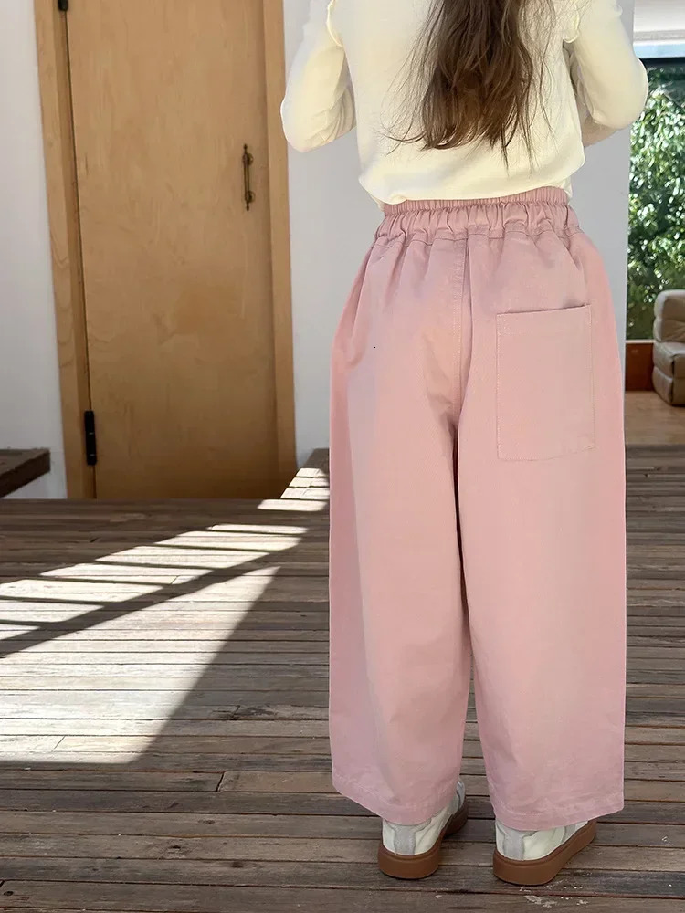 Spring and Autumn Boys and Girls Cotton Knitted Straight Trouser Childrens Soft 3-Color Drawstring Casual Pants 250408