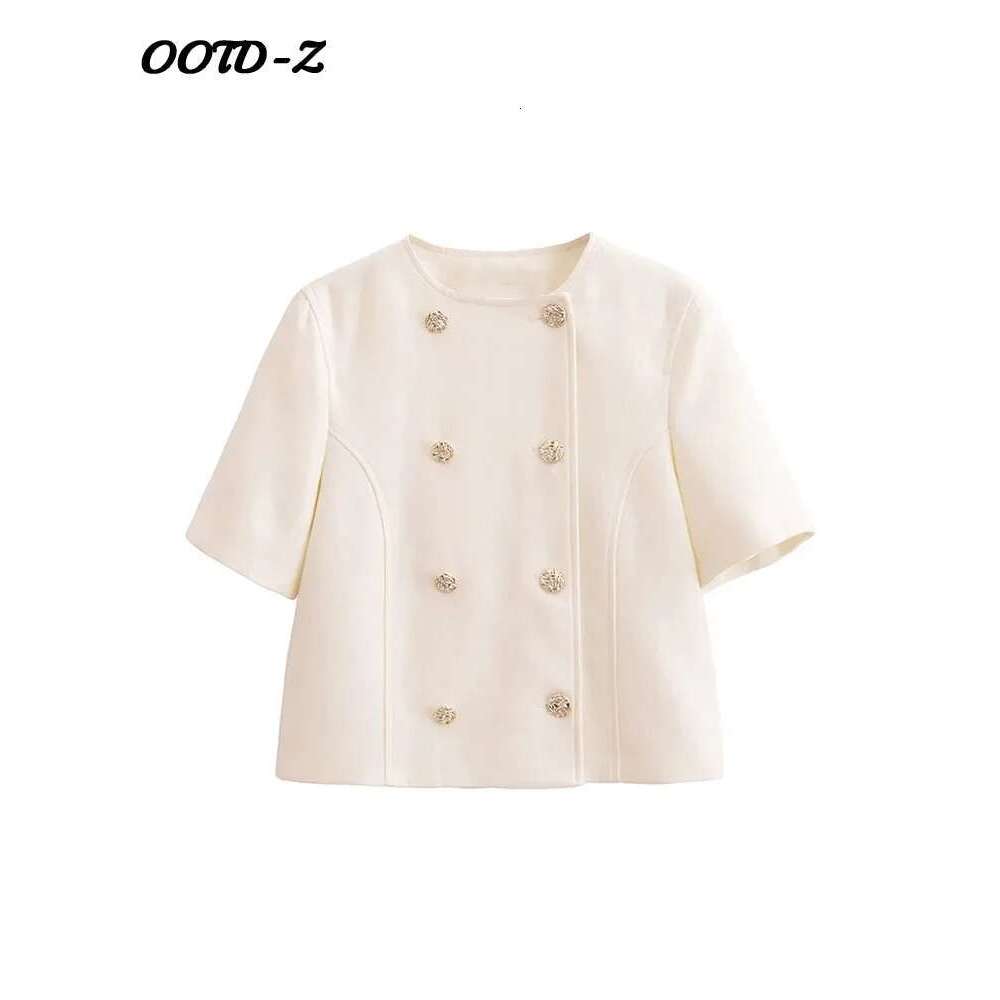 Elegant Solid Two Piece Sets Women Short Sleeve O-Neck Single Breasted Vests Wide Leg Pants Suit Lady Fashion High Street Outfit