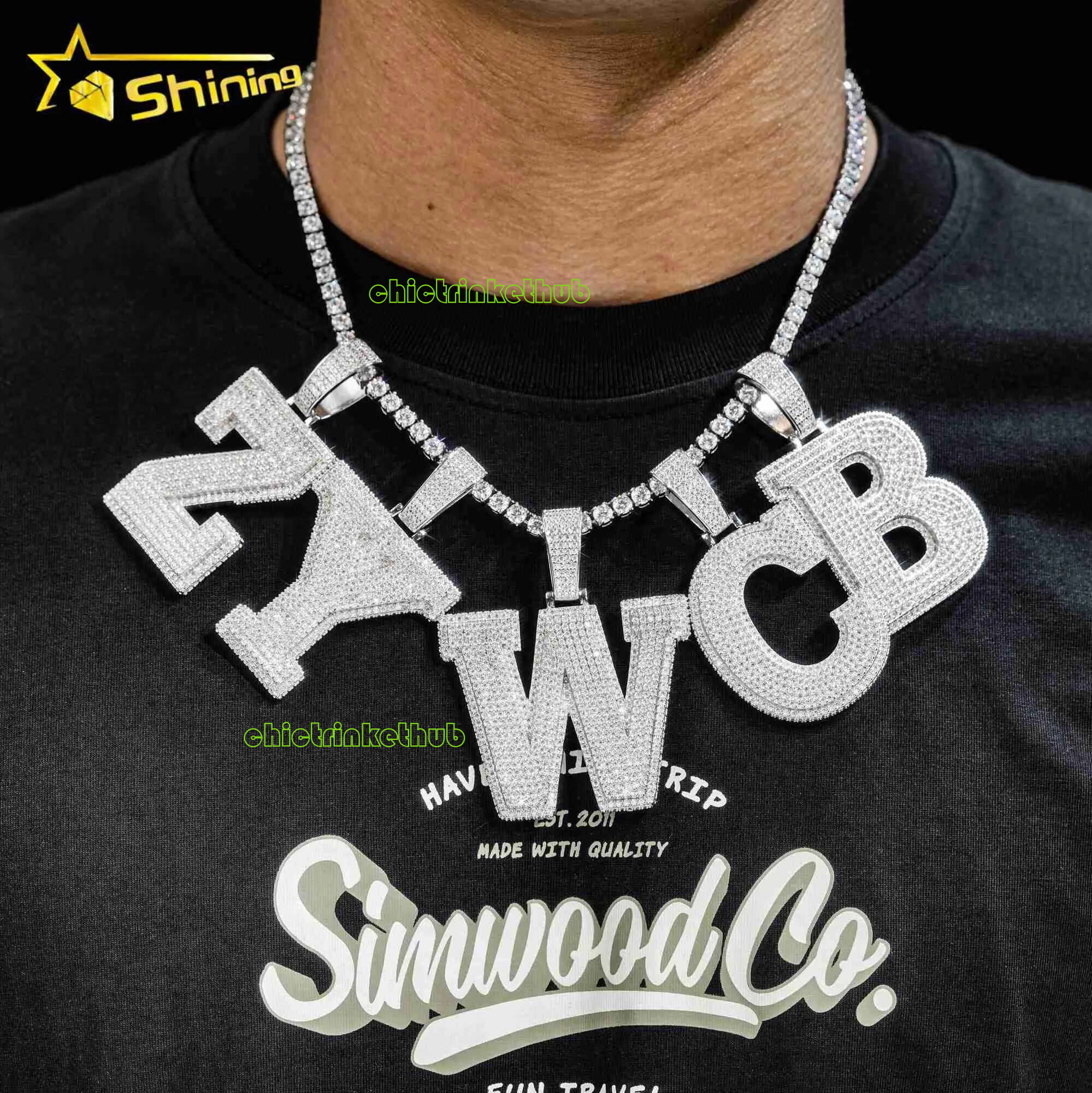 High Quality Bg Sier Fully Iced Out Custom Letter D Moissanite Hip Hop Pendant For Men
