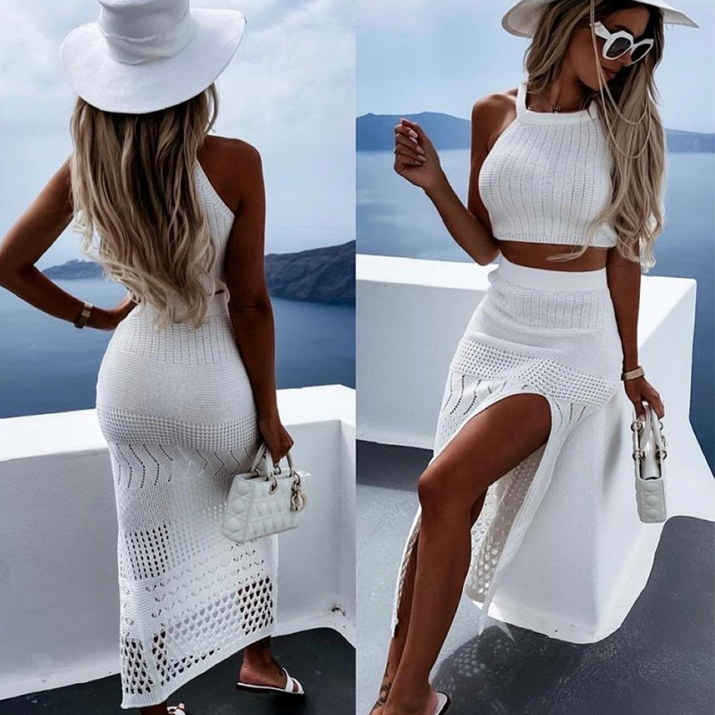 2025 New Womens Summer Short Top Split Wrap Hip Half Dress Two Piece Set Dress