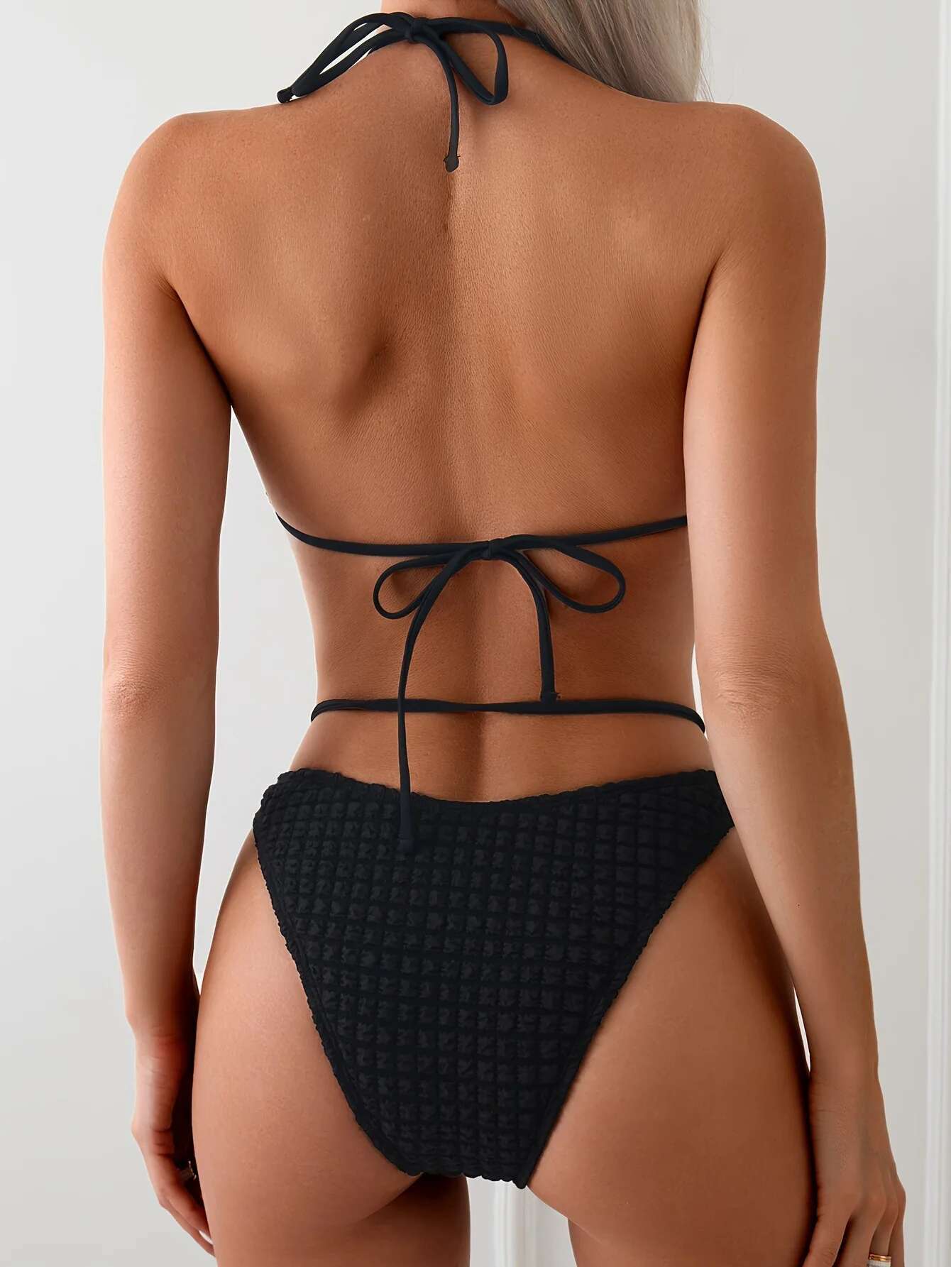 Dongdumaoyi Sexy Black Bikini Women Pearls Strap Push Up Hollow Out High Waist Swimsuit Bandage Cross Bathing Suit Two Piece Swimwear