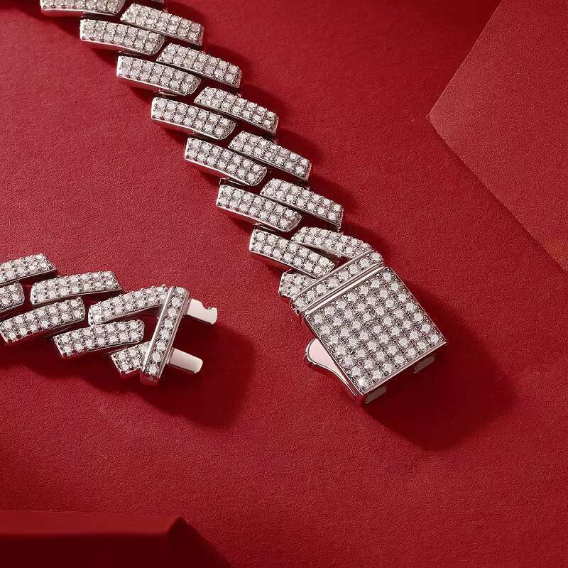 Custom Mossanite Cuban Bracelet Fine Jewelry 2rows 14mm S925 Silver GRA Moissanite Bracelet VVS Lab Diamond Cuban Bracelet