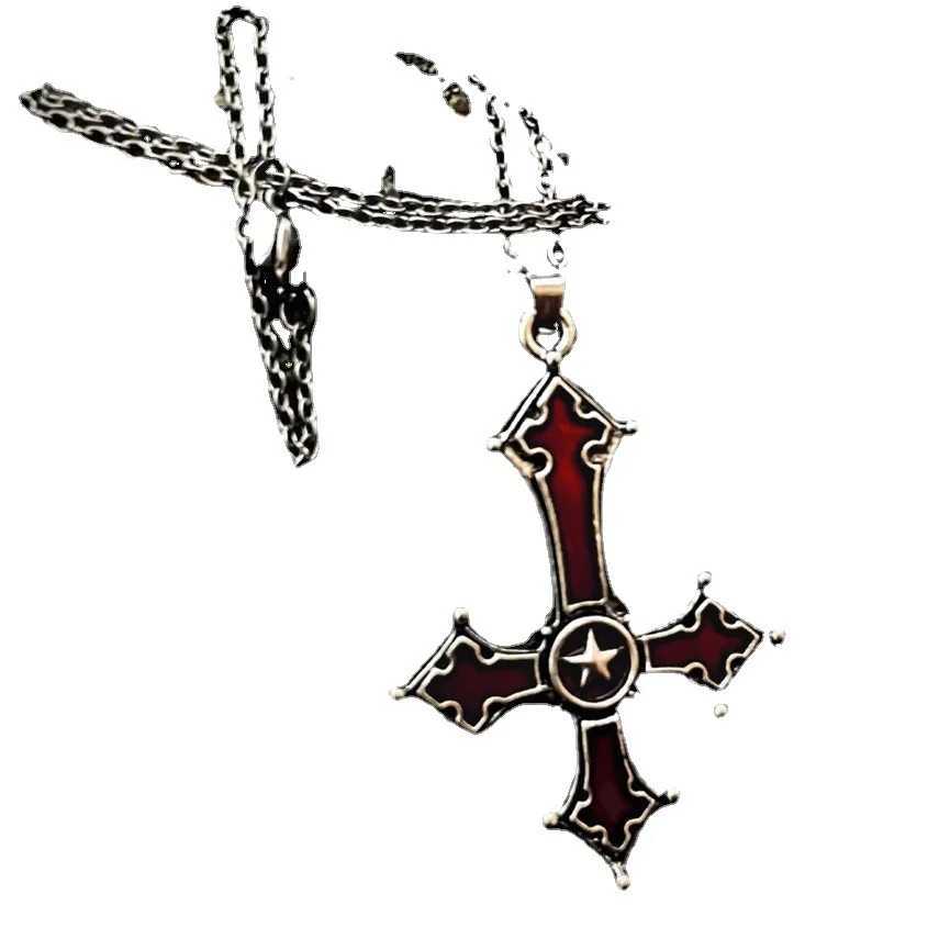 Fashion Punk Red Cross Necklace for Women Gothic Dark Alloy Pendant Choker Chains Trendy Personty Accessories Gifts WholesaleC250407
