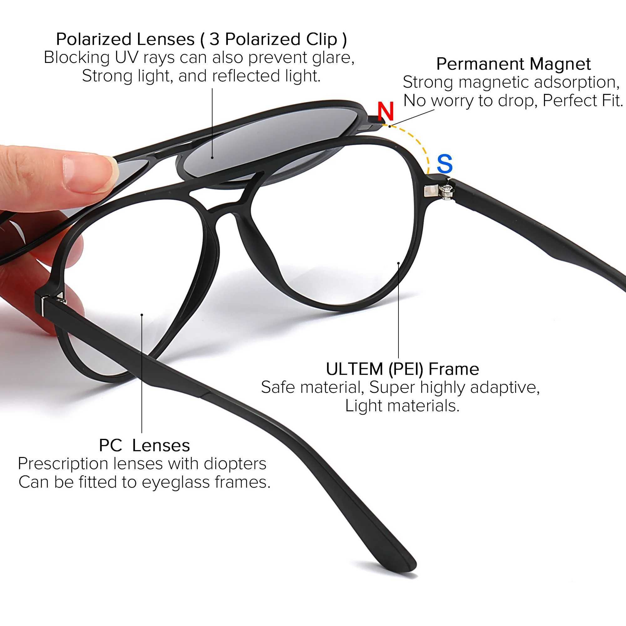 Polarized magnetic clip sunglasses for men aviation piloting optical sunglasses for men pilot Myopia prescription glasses for men 2020 W250408