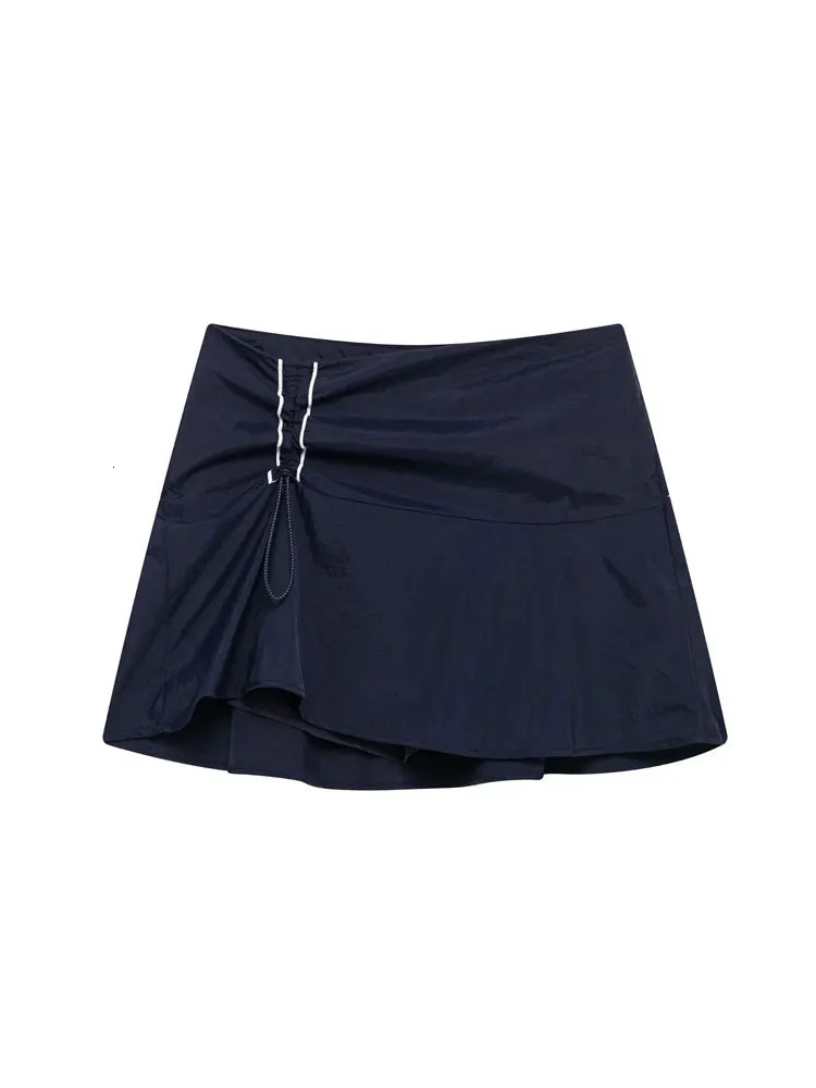 TRZA Women Fashion With Side Stripes Cropped Jacket Coat And High Waist With Elastic Drawstring Skort Female Two Piece Sets 250408