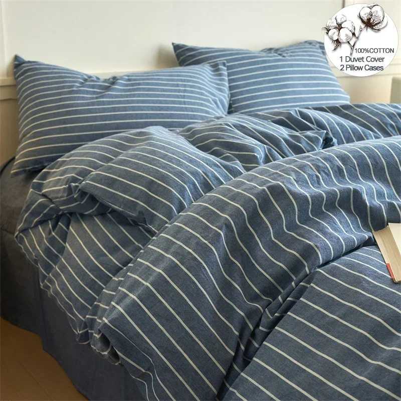 Luxury 100% pure cotton striped 3-piece down duvet cover set (1-piece set+2-piece set) yarn dyed soft bedding multiple sizes X250408