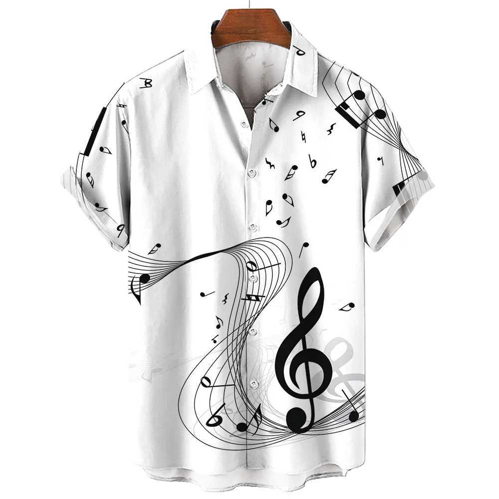 New mens clothing 2023 summer fashion Hawaiian shirt short sleeved lapel top music symbol pattern printed shirt oversized mens clothingXJ250407