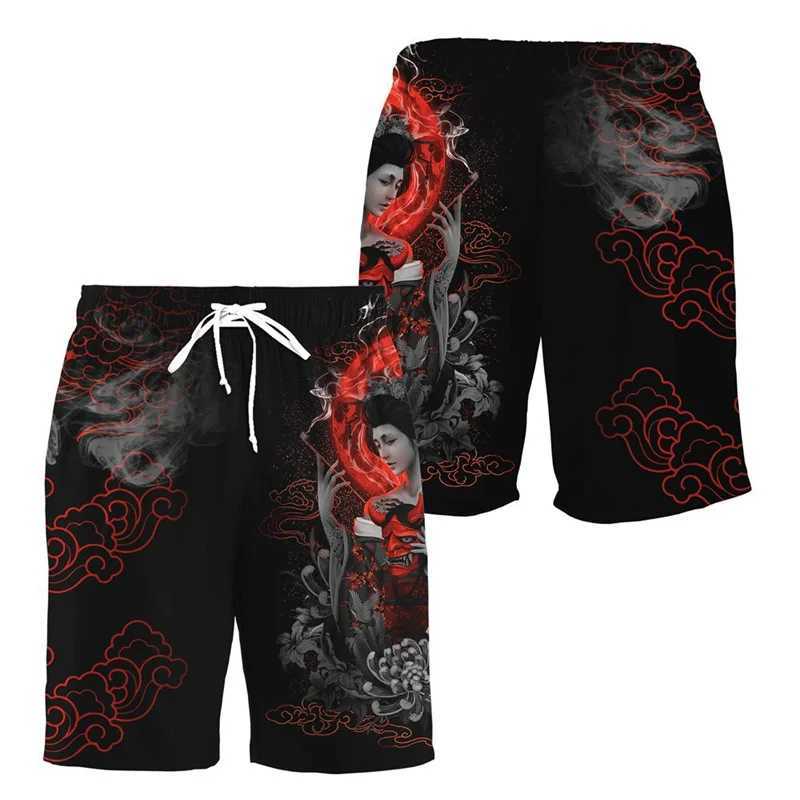 Japanese Samurai Pattern Beach Shorts Summer Fashion Cool Mens 3D Printed Swimming Pants Loose Street Clothing Harajuku PantsXJ250407