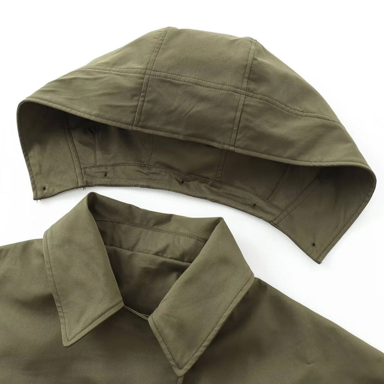 ZBZA Womens Detachable Hooded Jacket with Collar Long Sleeve Single breasted Front Pocket Top Spring and Summer Collection Casual Unique Coat 250407
