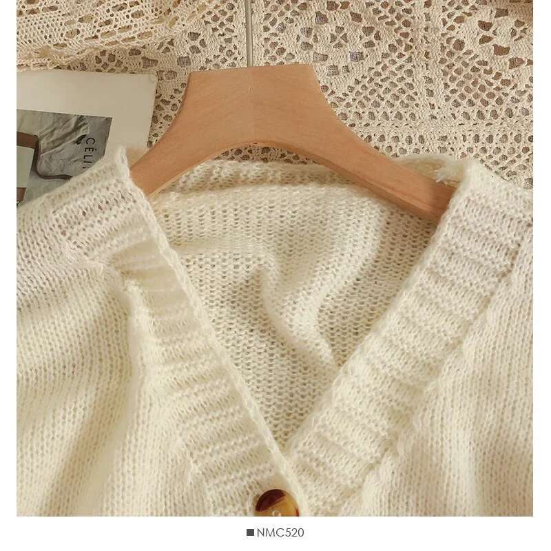 PTKPCC New Autumn Colourful Applique Wer Cardigan For Women Cute Long V-Neck Knit Crop Sweater Girl Soft Knitwear