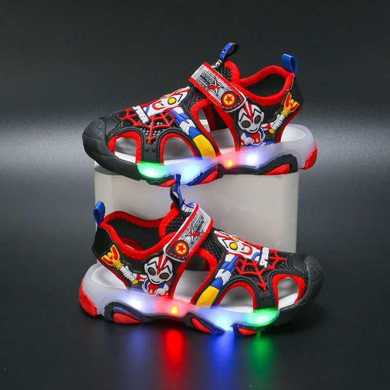 2024 childrens outdoor sports LED illuminated sandals boys summer sports shoes baby lights casual beach soft soled childrens shoes W250407