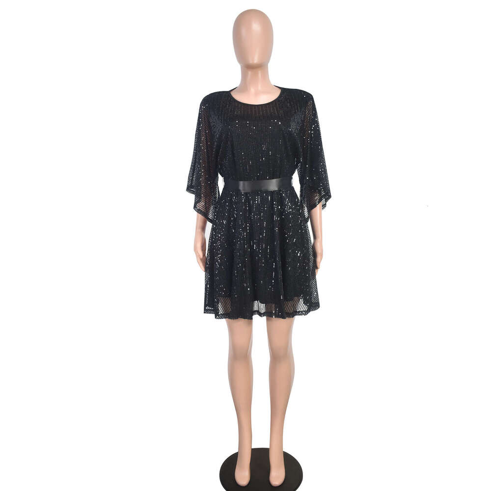 Style Cross-Border Fashion Christmas Evening Sequin Half Sleeve Autumn Hot-Selling Women's Short Dress Wholesale