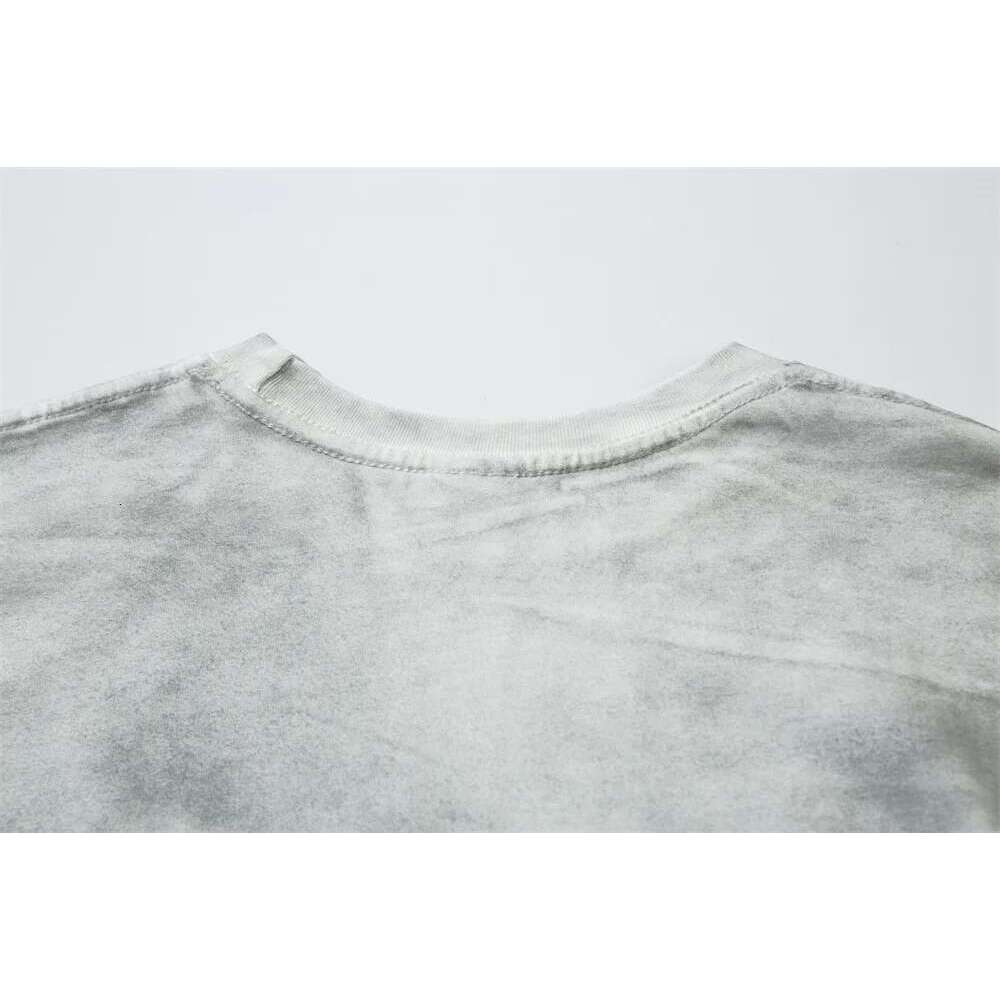 Letter Print Double-Sided Printed T-Shirt Mens High Street Washed Loose Cotton Long Sleeve Crew Neck Tee Men