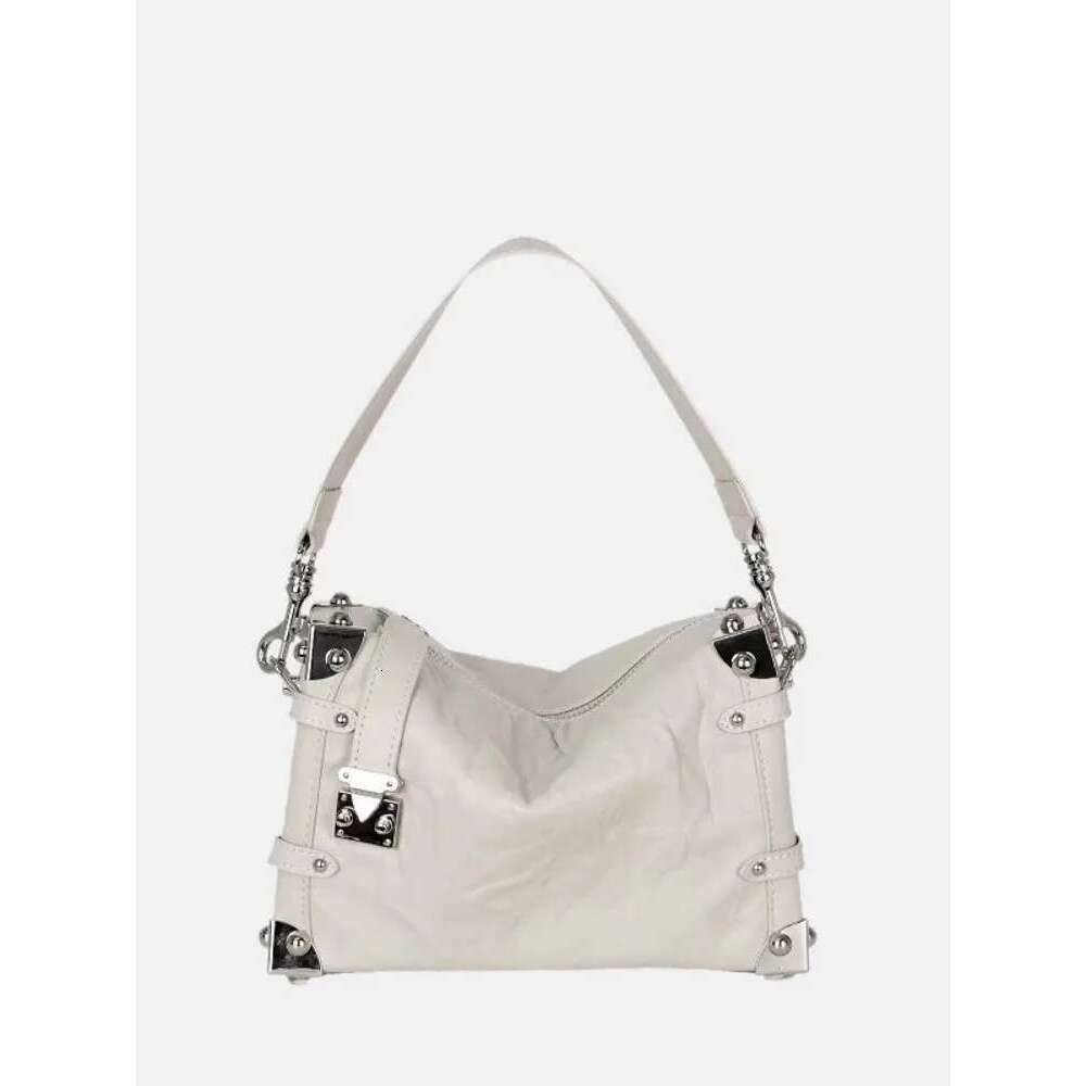 Women's Bags Fashion Women Metal Rivets Party Totes Handbag Cowhide Genuine Leather Shoulder Bags New Designer Strap Crossbody Bag Pouch Flap