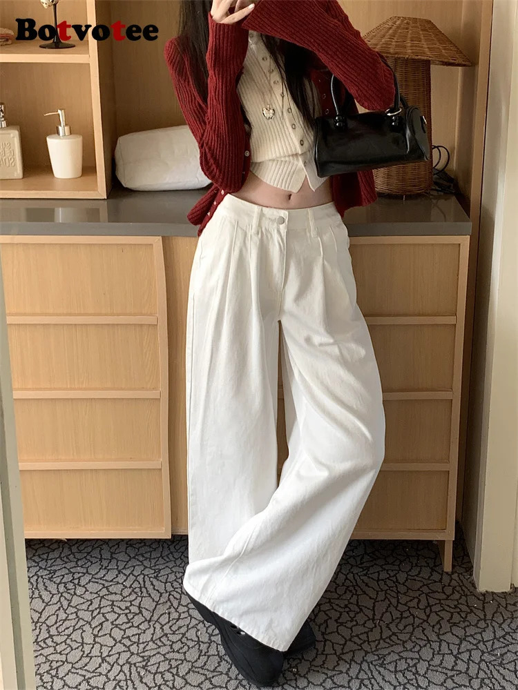 Botvotee Baggy White Jeans Womens SpringSummer Korean Y2k Fashion Tight Loose Super Waist 250407