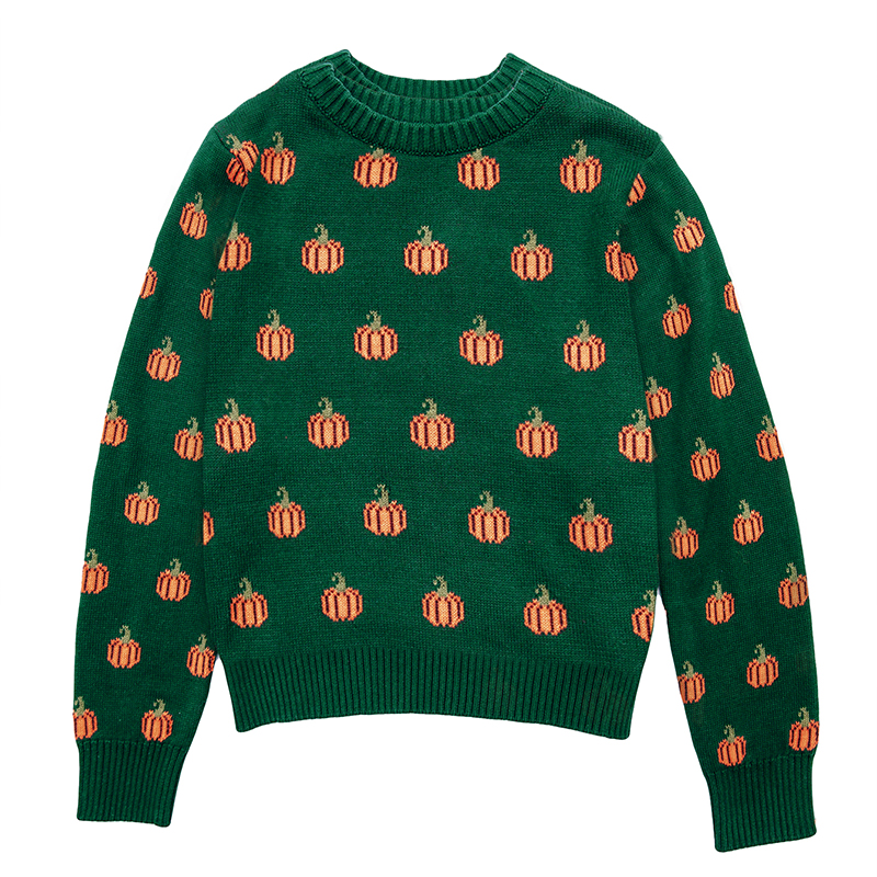 Women's new color-matching sweater, Halloween pumpkin jacquard long-sleeved sweater, romantic autumn clothing Valentine's Day outfit for wom