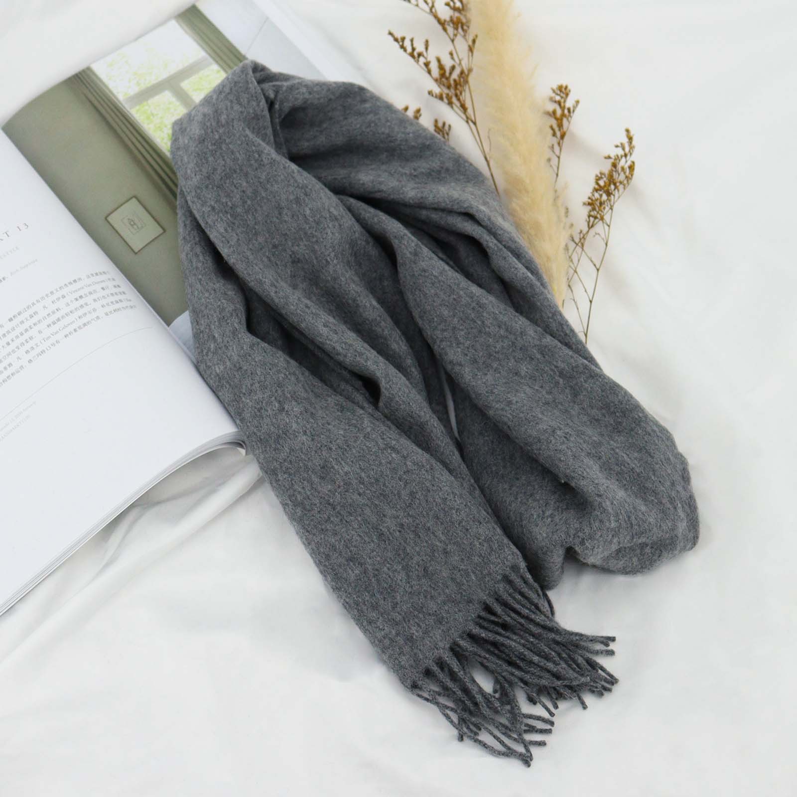 K333 Cross-border solid color 100% wool scarf for women autumn and winter high-end versatile winter thickened neck scarf men's shawl wholesale