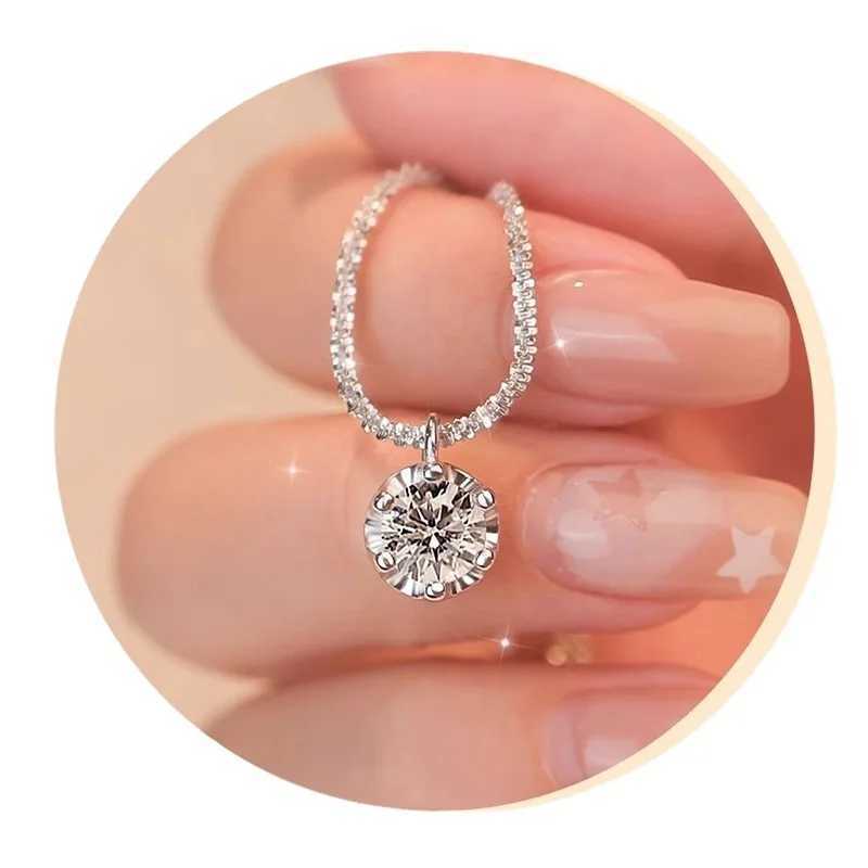 Sparkling Sterling Silver Necklaces Womens Fashion Versatile Chain Clear Zircon Pendant Clavicle O-Chain Necklace for WomenC250407