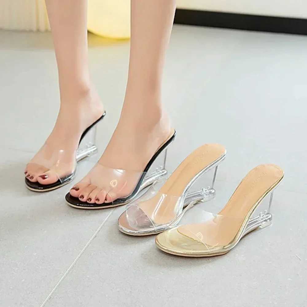 Womens summer new Fi slider - womens high heels crystal wedge shoes womens peeping toe casual sandals womens sliderXJ250407