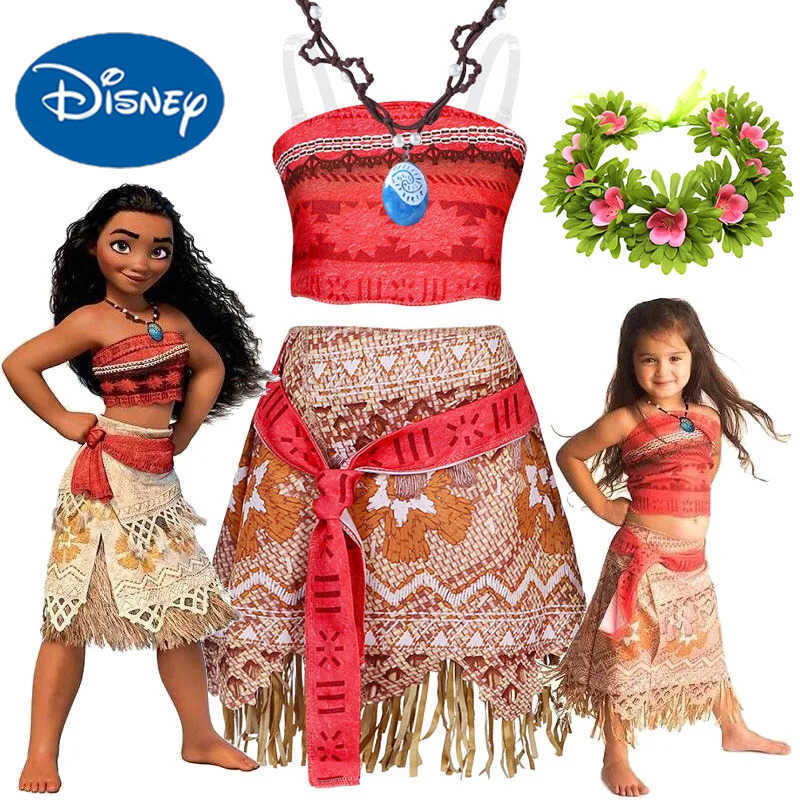 Disney Halloween Fairy Princess Moana Costume Girl Cosplay Vaiana Vintage Adventure Kids Bikini Party Clothes Kids Clothes Set X250408
