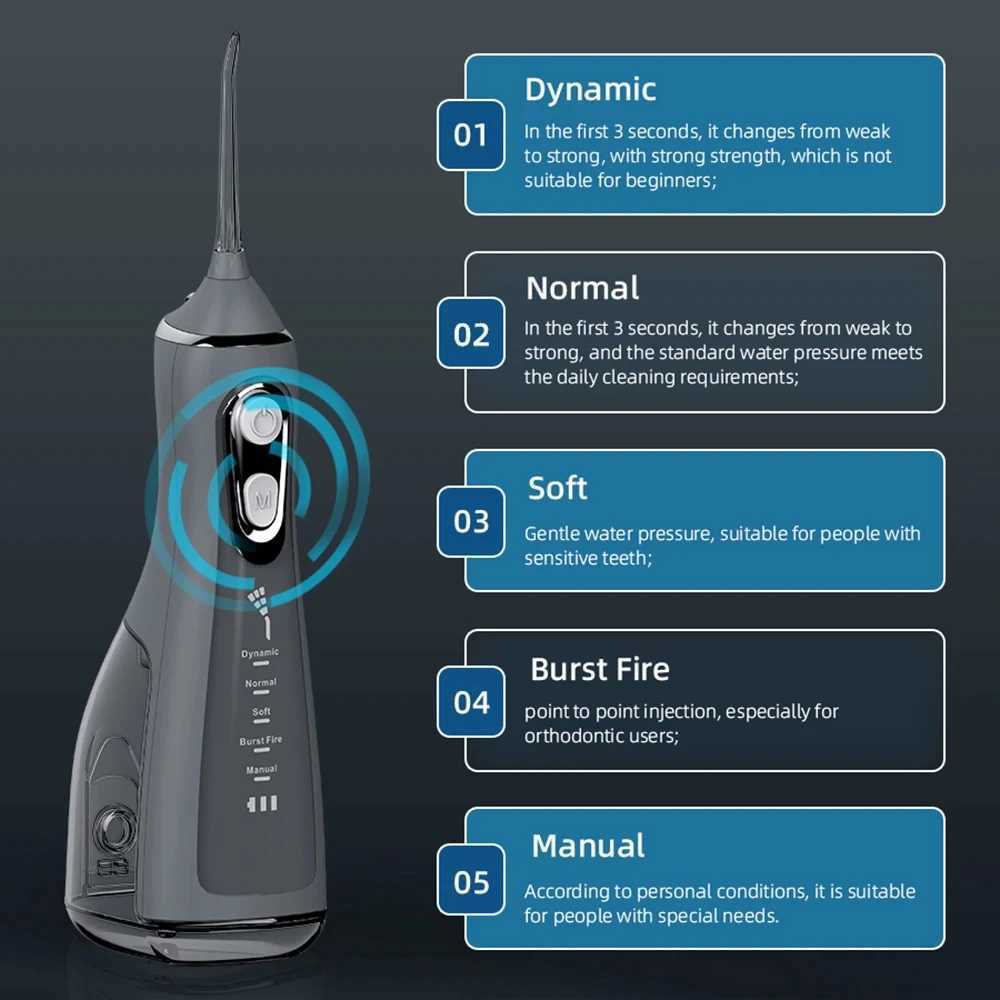 Oral irrigator portable water-based dental floss picker with 5-mode 360 rotating nozzle used for cleaning threaded dental floss oral cleaning machine 
