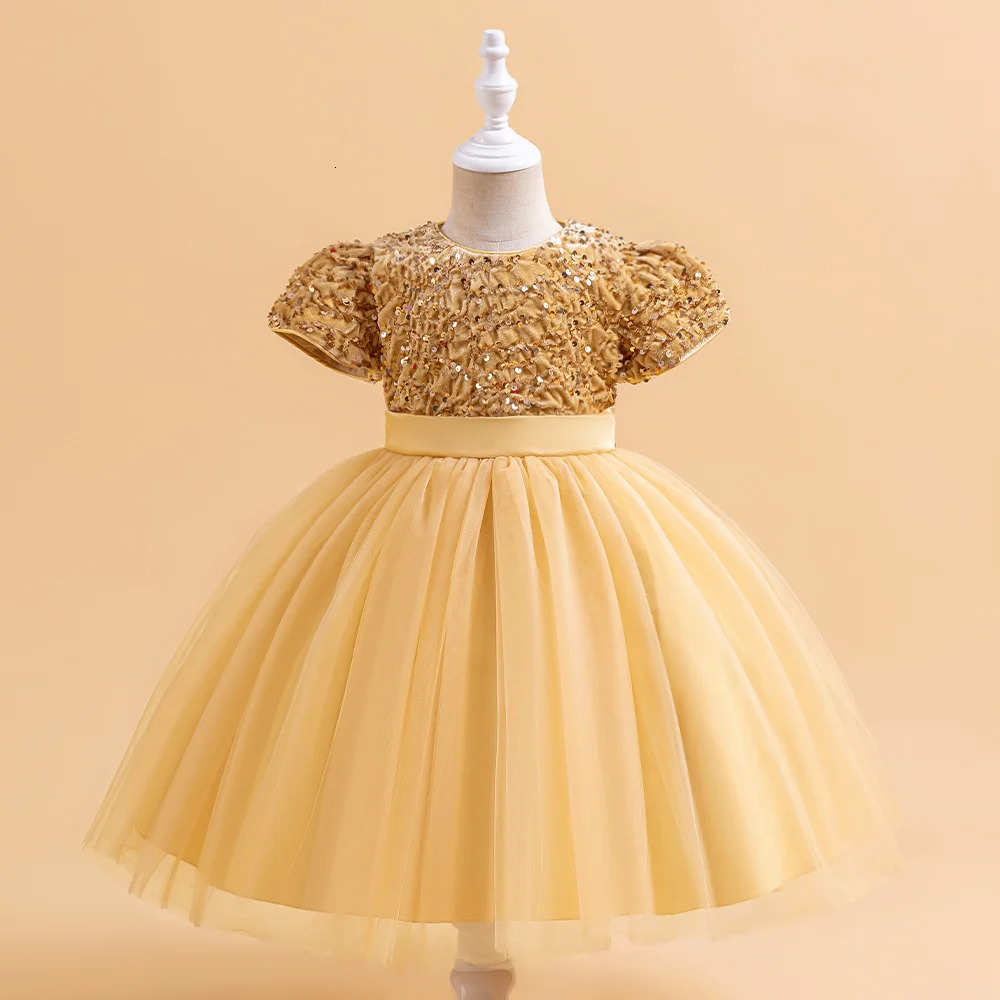 Summer Sequin Bow Girls Party Dress Christmas Costumes Fluffy Wedding Birthday Princess Prom Dresses Girl Bridemaid Evening Gown 250408