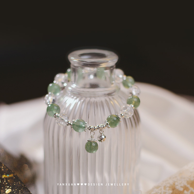 Natural green strawberry crystal crystal bracelet women sterling silver ins niche design simple