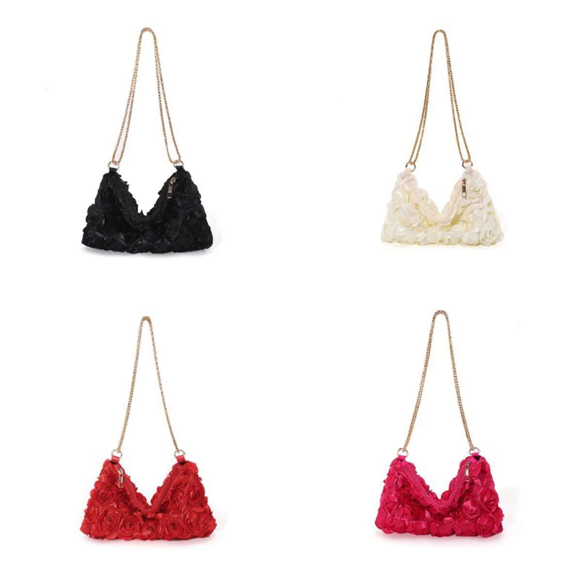 Lite Design Rose Wer Sequined Cotton Chain Zipper Pendant Bag The Underarm Area For Women s Evening Banquet MJN
