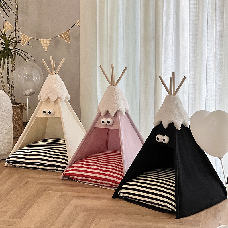 4-Season Tent Cat Bed for All Weather - Semi-Enclosed Winter Dog/Cat House, Removable Washable Xmas Pet Bedding, Universal Cozy Indoor Outdoor Pet Sup