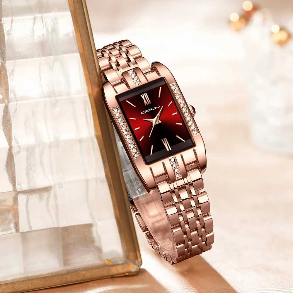 CRRJU brand rectangular ultra-thin Nordic simple style Japanese quartz sports fashion stainless steel bracelet strap womens watchT250408