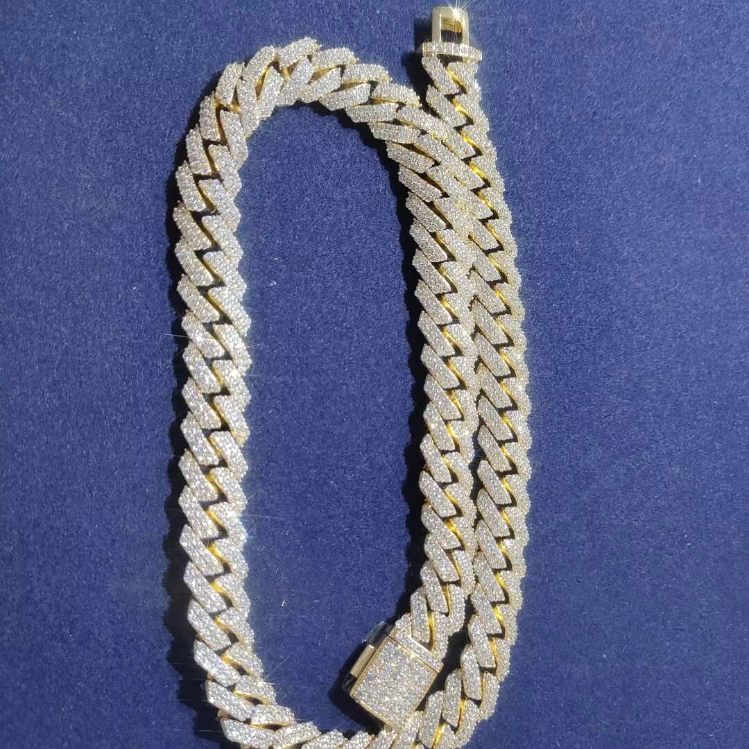 Hand Crafted baguette Cut Cuban Link Chain Vvs Moissanite 15mm Ice Out Cuban Link Chains