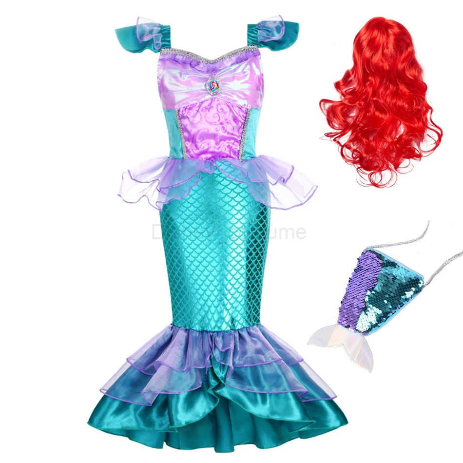 Disney Mermaid dress girl charm princess role-playing sequin glitter costume girl fish beauty birthday party Halloween costume X250408