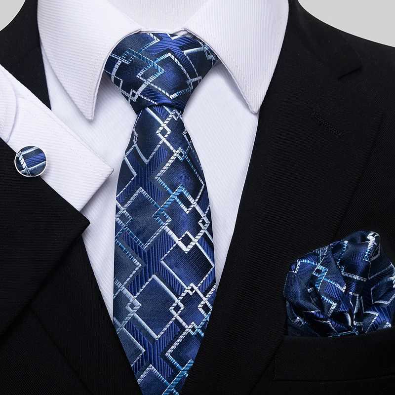 Newest design Classic Festive Present Tie Pocket Squares Cufflink Set Necktie Dark Blue Mans New Years Day X250407