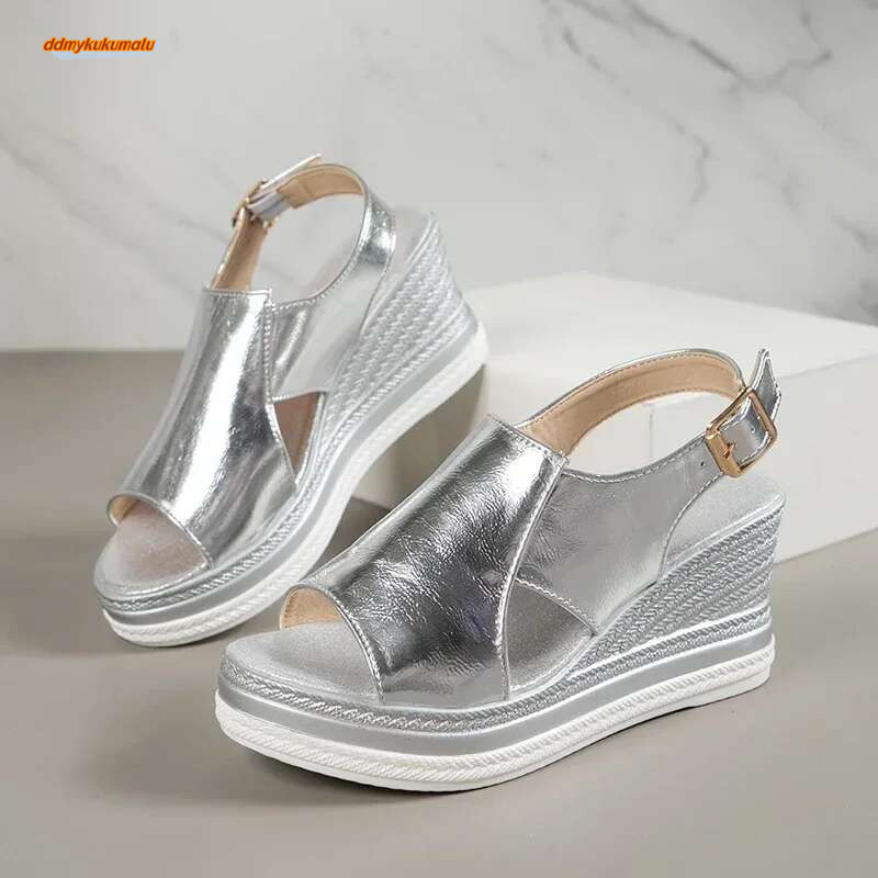 Peep Toe Wedge Sandals Women Summer Back Strap Buckle Platform Sandles Woman Fashion Thick Sole Sandalias Roman Shoes 2024 ddmykukumalu