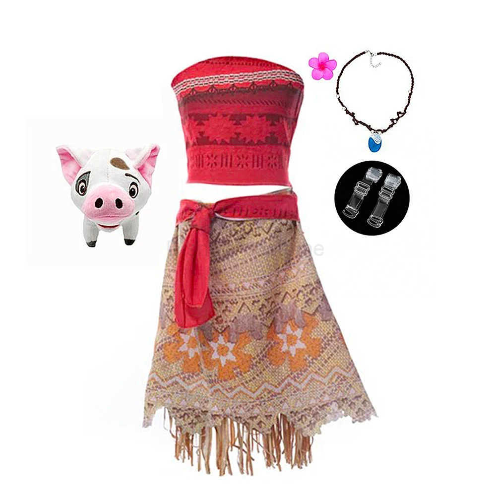 Disney 2PCS Moan Dress Kids Cosplay Girls Princess Vaian Dress Children Birthday Party Costume with Necklace Pet Pig Sets Full Printing X250408