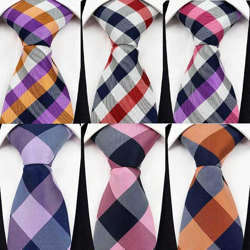 8cm Jacquard Woven Necktie for Men Classic Check Plaid Ties for Wedding Business Suit Gravatas Para Hens Accessories X250407
