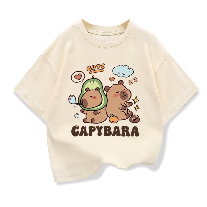 2025 Kids Shirts Capybara Printed Cartoon T Shirt for Girls Summer Animal Printing Boy T Shirt Tops Tees Children Clothes 250407