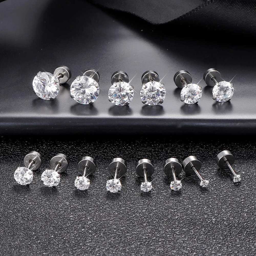 1 Pairs 18G Hypoallergenic Stainless Steel Cubic Zirconia Flatback Stud Earrings Ear Cartilage Piercings for Women Men 2-8mmC250407