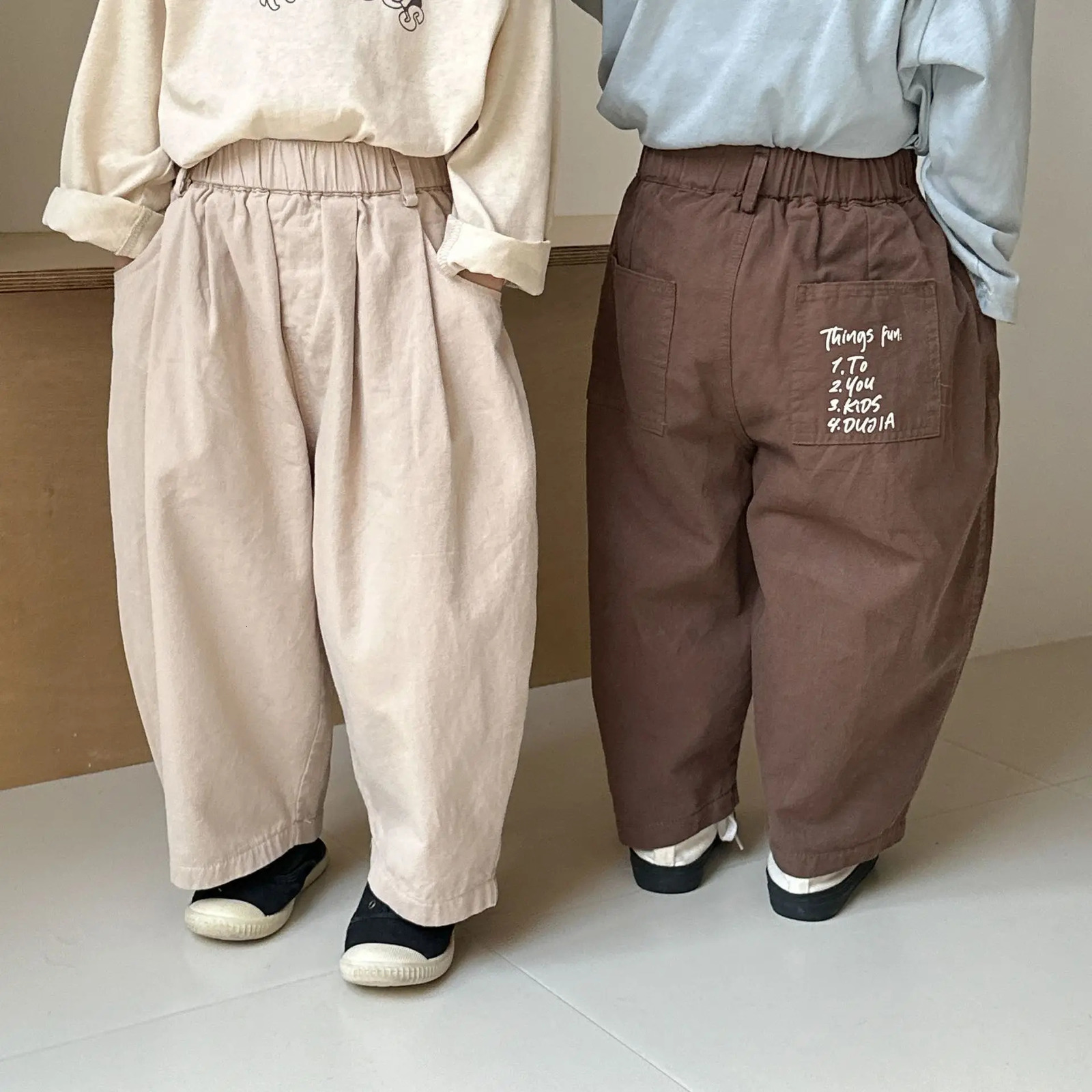5020 Childrens Wide Leg Pants Spring Loose Cotton Girls Casual Radish Pants 1-10 Years Childrens Trousers 250408