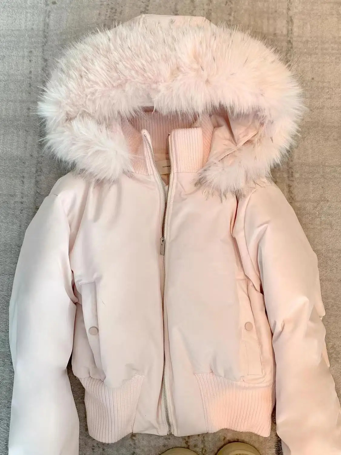 Japanese Winter Pink Fur Collar Puffer Jacket Hooded Coat Womens Fashion Outerwear Long Sleeve Hoodie Jacket Parka 251106