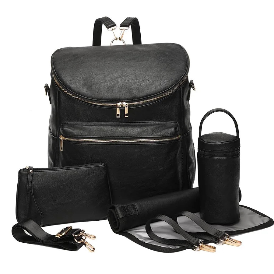 Baby Diaper Bag Backpack Solid PU Leather Mummy Maternity Bag Large Capacity Travel Back Pack Stroller Bags with Changing Pad 250407