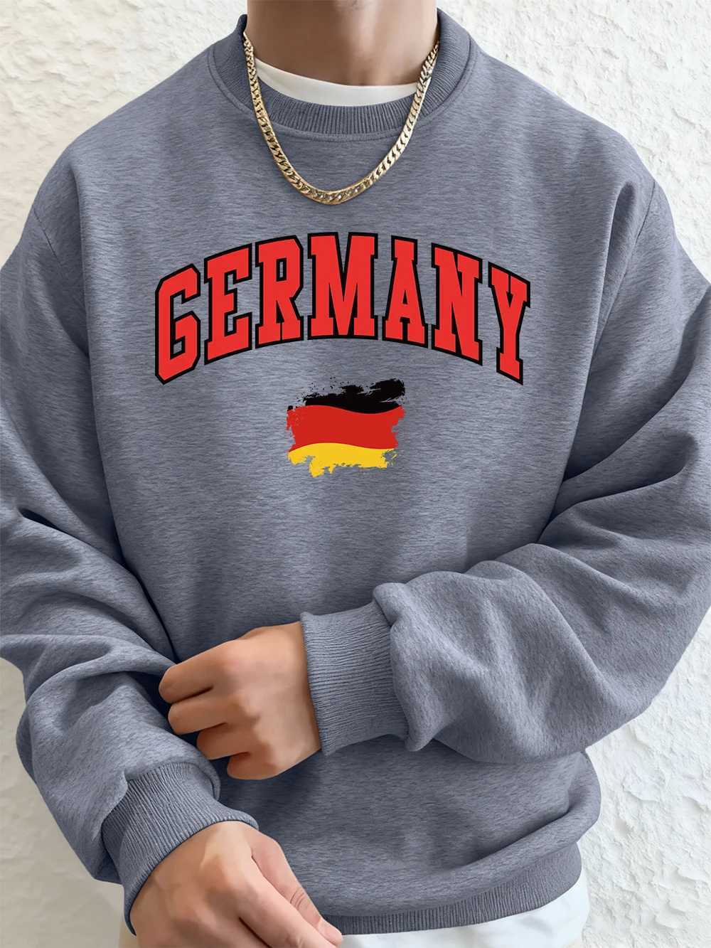 German Flag Brush Stroke Print Men Sweatshirts Winter Flce Warm Hoodie Korean Loose Crewneck Pullovers Hip Hop Male Clothes H251107