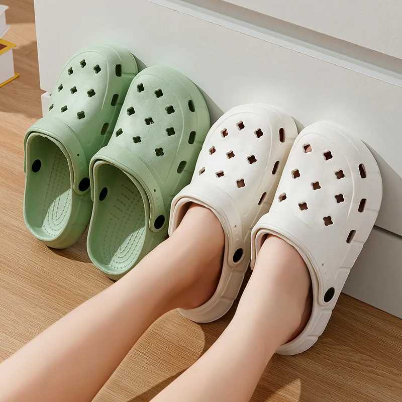 New Arrival Womens Waterproof Slide Summer Outdoor Womens Slide EVA Soft Bottom Garden Shoes Indoor Solid Color Slide Hole Shoes T250408
