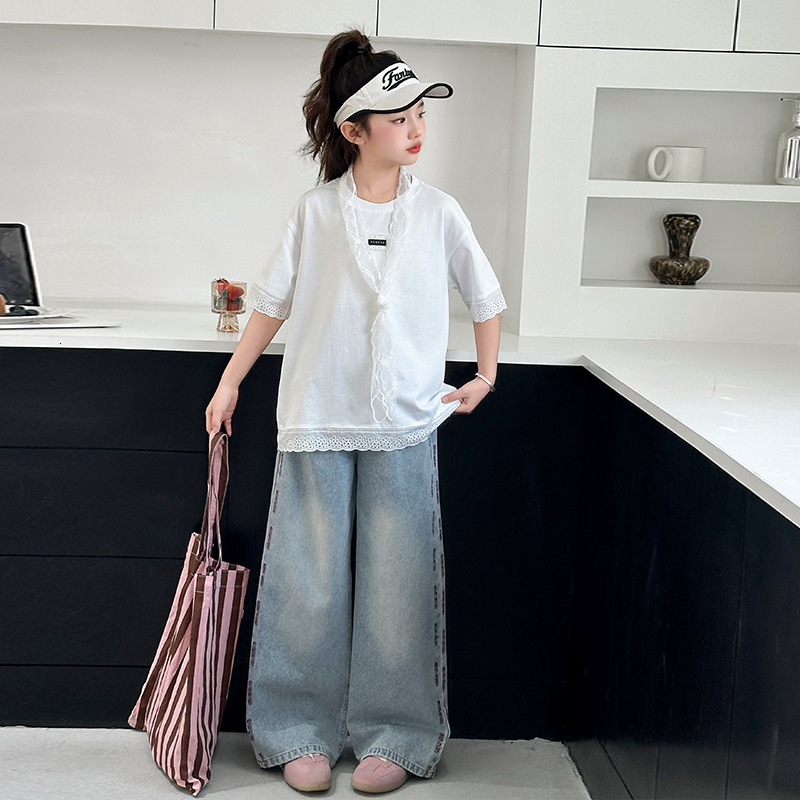 Ddmyshoesvip Casual New Fashionable Girls Summer Dress Short Sleeve T Shirt Jeans Two Piece Set Trendy