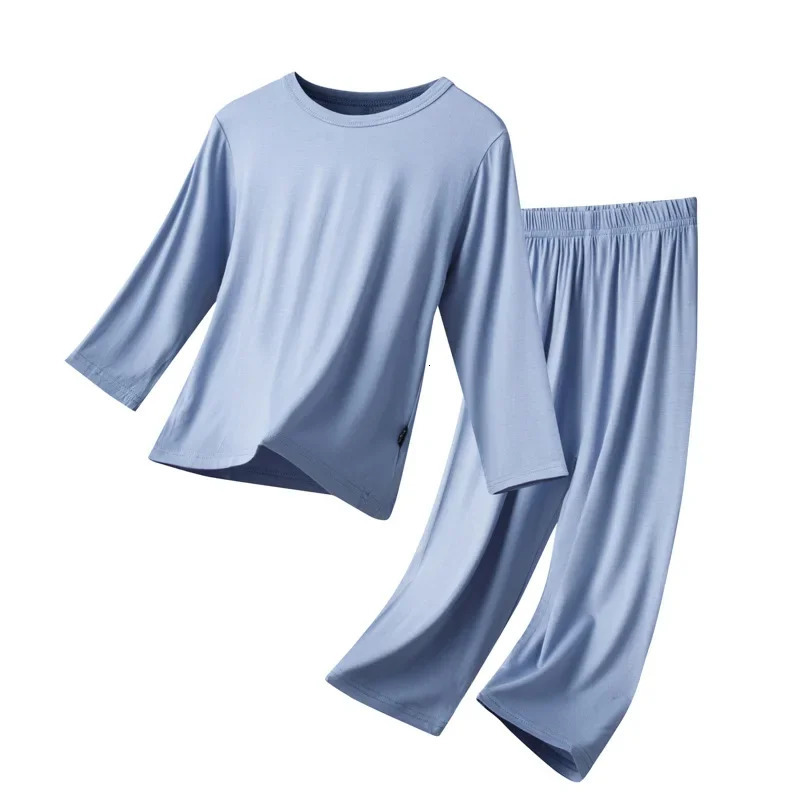 Pajamas Set for Kids Spring Summer Thin Long Sleeve Casual O-neck Children Sleepwear Two Pieces Modal Cotton Boys Girls Homewear 250407